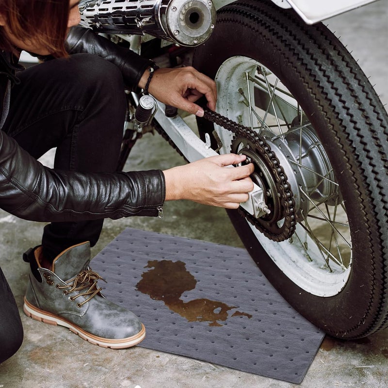 SDS 100 PCS Oil Absorbent Pads - 13"x10" Super Oil Spill Mats for Garage, Workshop & Kitchen - Soaks Up Oil, Grease, Coolant Fast - Reusable & Tear-Resistant (Gray) - Image 4